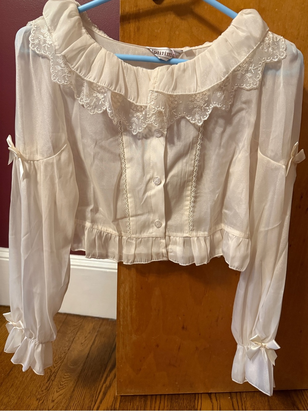 Sheer Ivory Lace Ruffle Peasant Blouse